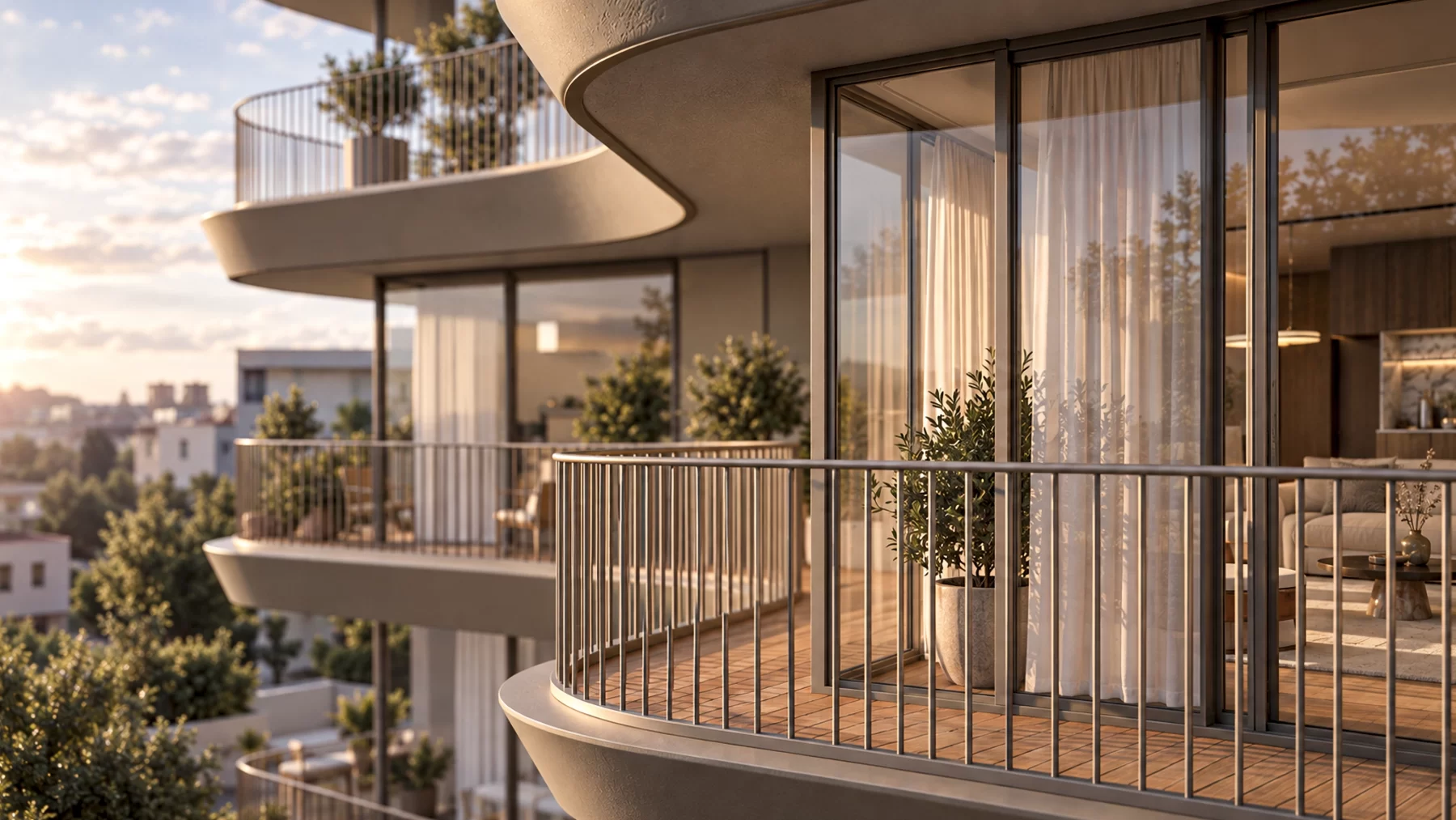 Fachada ao entardecer com jardim